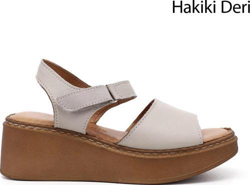 Kadın Krem Dolgu Taban Hakiki Deri Sandalet