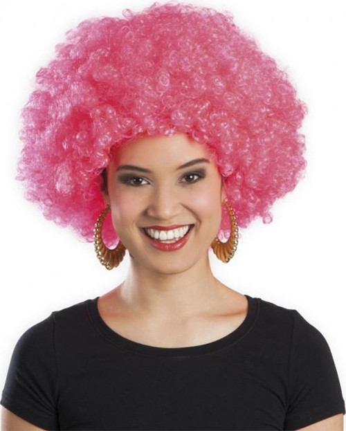 Pembe Renk Kıvırcık Afro Bonus Parti Peruğu