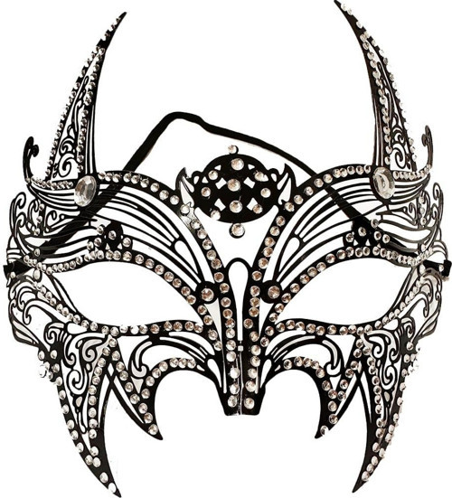 Siyah Lazer Kesim Kristal Taşlı Metal Lüks Maske