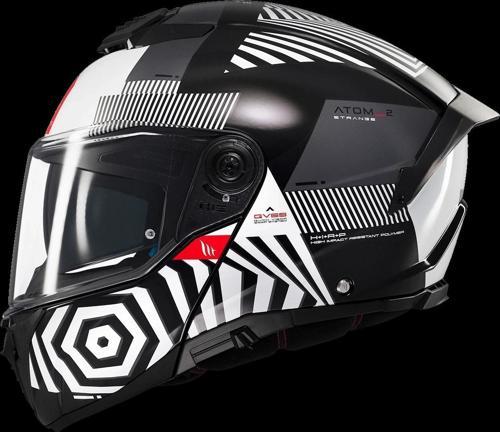 KASK MT ATOM 2 STRANGE B2 ÇENE AÇILIR SİYAH/BEYAZ