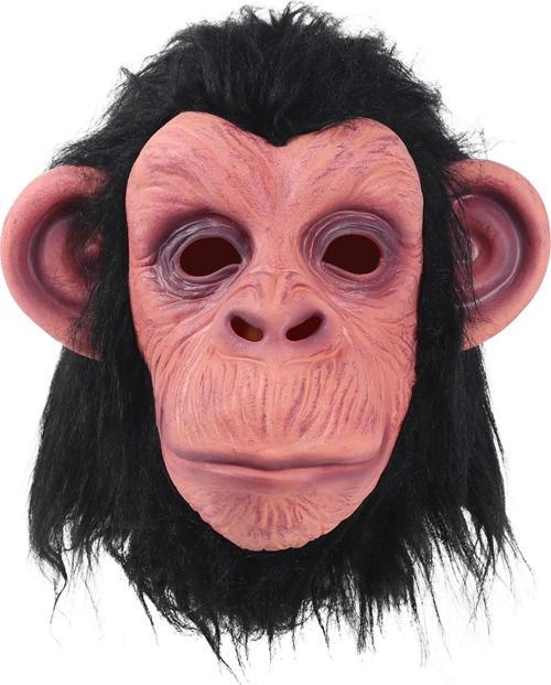 Siyah Saçlı Kafaya Tam Geçmeli Lateks Şempanze Maskesi - Lateks Maymun Orangutan Goril Maske Et Mask