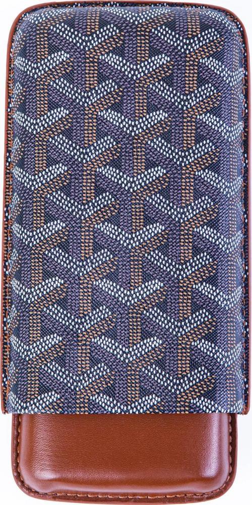 Kahverengi Desenli Üçlü Deri Puro Kılıfı