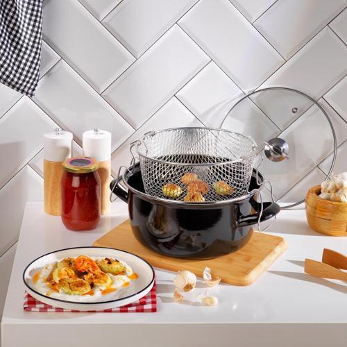 Fry Çıtır Kızartma Tenceresi 22 Cm 3 Parça-Siyah