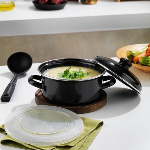 Komfort Pişir Sakla Emaye Tencere 18 Cm-Siyah