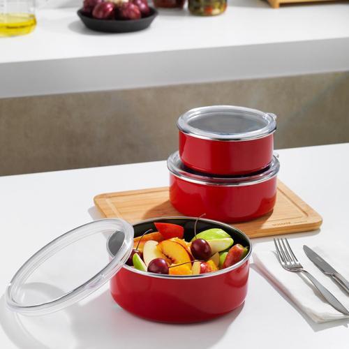 Komfort 3 lü Saklama Kabı Seti 6 Parça-Kırmızı