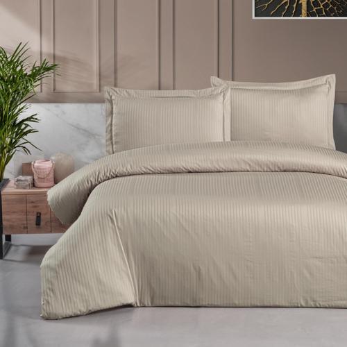 Home Shine Çizgili Pamuk Saten Çift Kişilik Nevresim Takımı-4 Parça