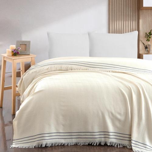 Home Rena Çift Kişilik Pike 200x230 Cm-Ekru/İndigo