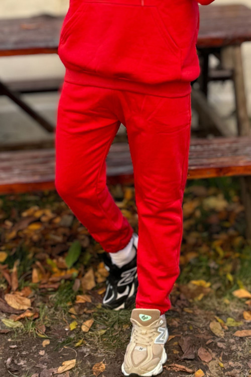 Erkek Kırmızı Unisex Jogger Eşofman Altı 3 İplik Kalın Kışlık