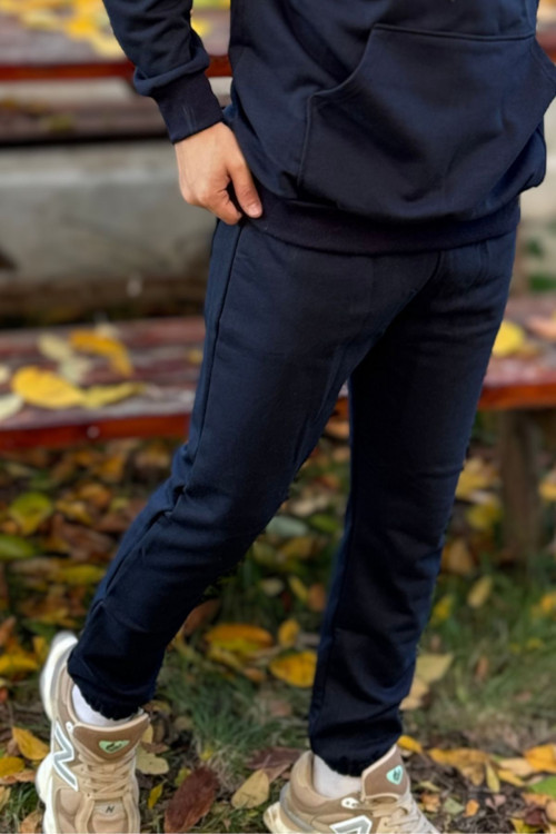 Erkek Lacivert Unisex Jogger Eşofman Altı 3 İplik Kalın Kışlık