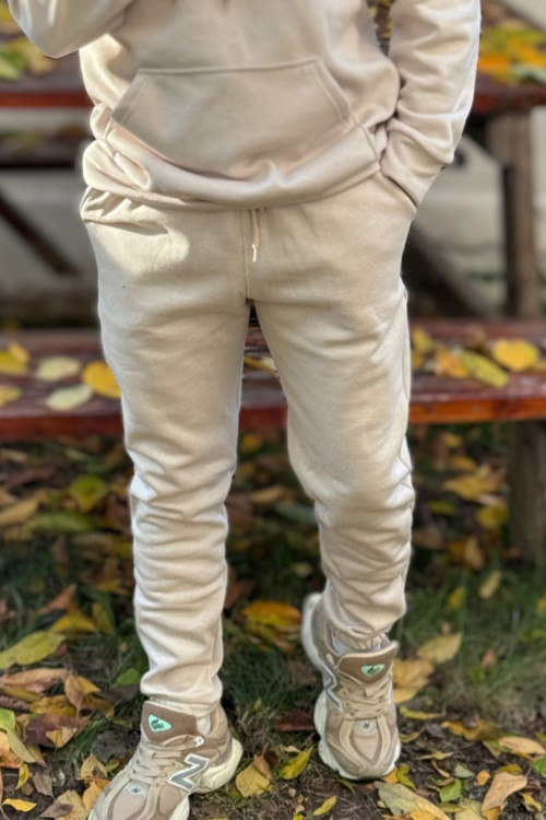 Erkek Bej Unisex Jogger Eşofman Altı 3 İplik Kalın Kışlık