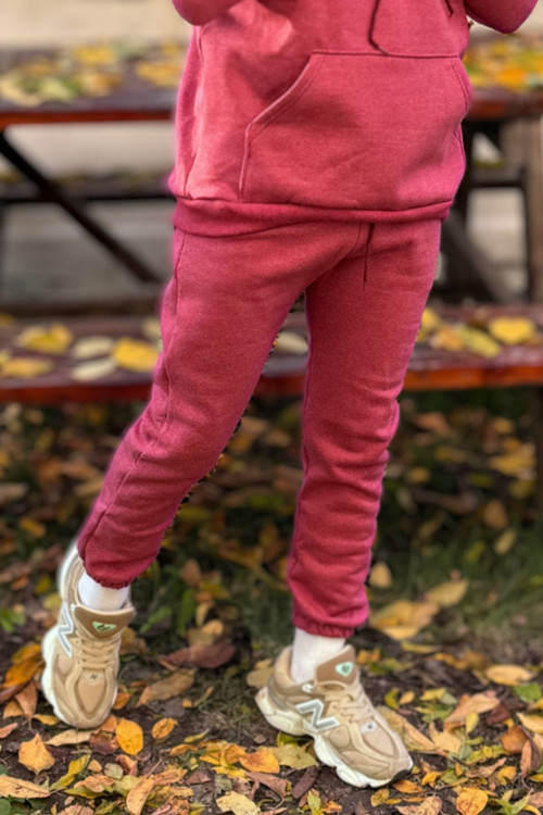Erkek Mürdüm Unisex Jogger Eşofman Altı 3 İplik Kalın Kışlık