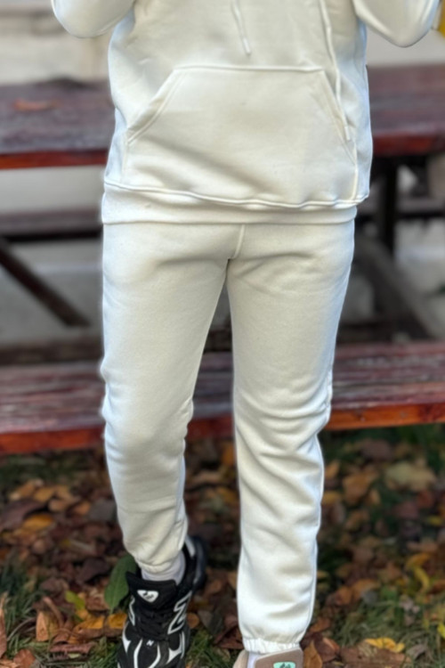 Erkek Beyaz Unisex Jogger Eşofman Altı 3 İplik Kalın Kışlık