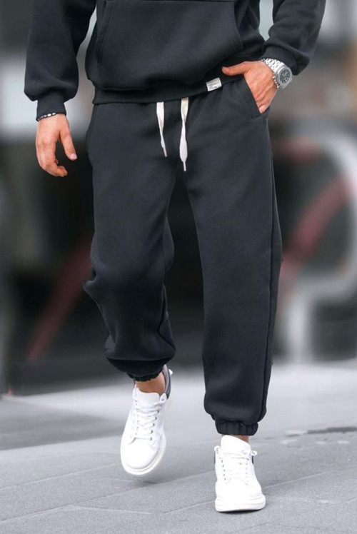 Unisex Siyah Paçası Lastikli Cepli Eşofman Altı