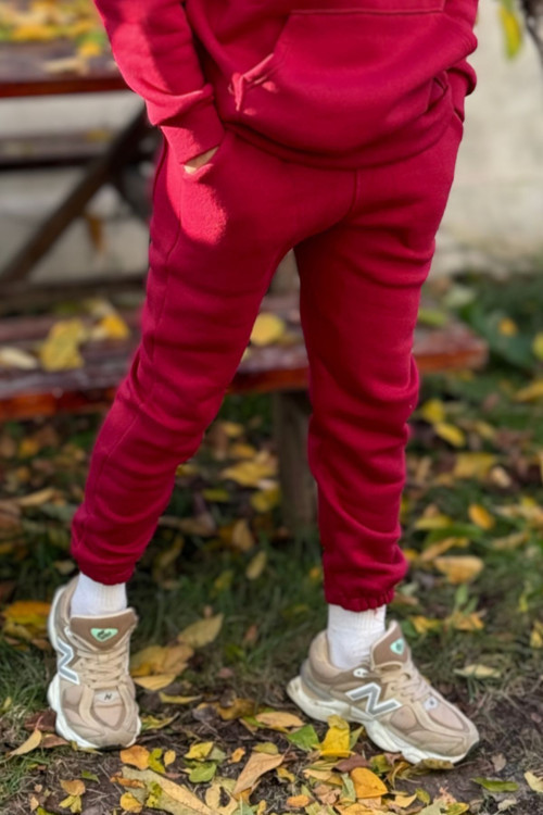 Erkek Bordo Unisex Jogger Eşofman Altı 3 İplik Kalın Kışlık