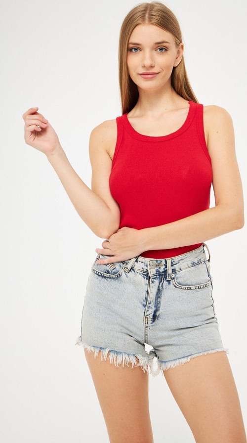 Kadın Kırmızı Fitilli Basic Örme Askılı Trend Spor Atlet