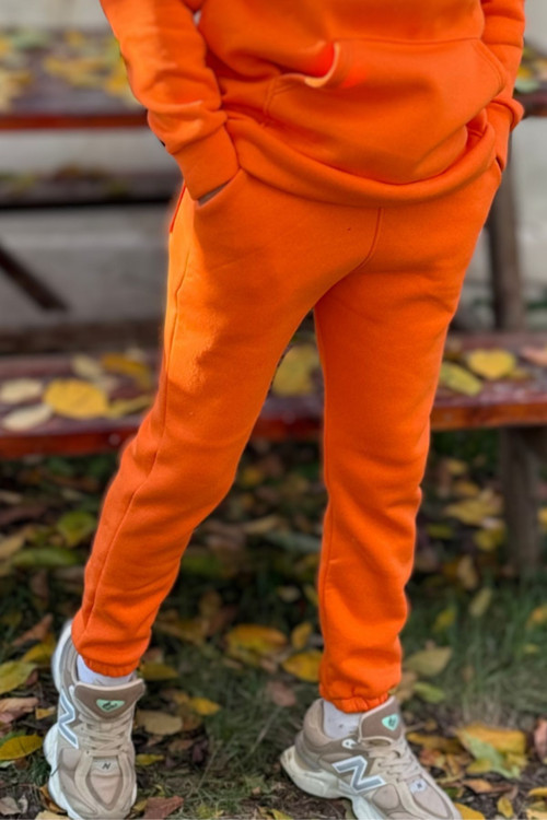 Erkek Turuncu Unisex Jogger Eşofman Altı 3 İplik Kalın Kışlık