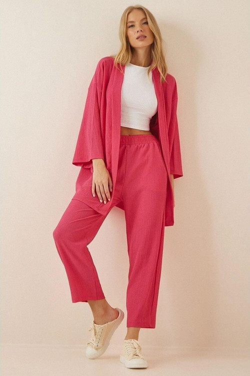 Kadın Pembe Bürümcük Kimono Alt Üst Takım