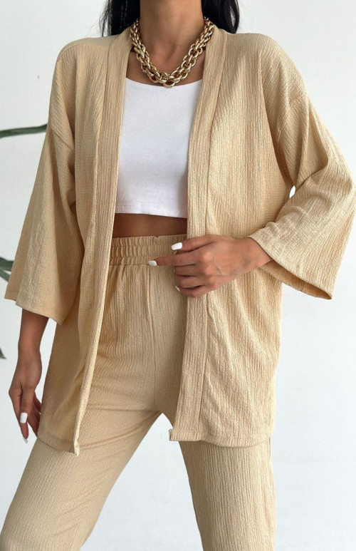 Kadın Camel Bürümcük Kimono Alt Üst Takım
