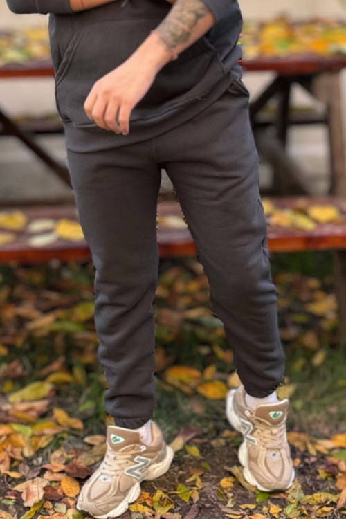 Erkek Füme Unisex Jogger Eşofman Altı 3 İplik Kalın Kışlık