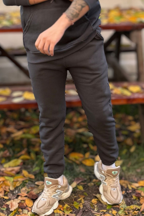 Erkek Füme Unisex Jogger Eşofman Altı 3 İplik Kalın Kışlık