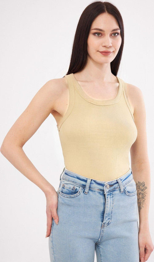 Kadın Bej Fitilli Basic Örme Askılı Trend Spor Atlet