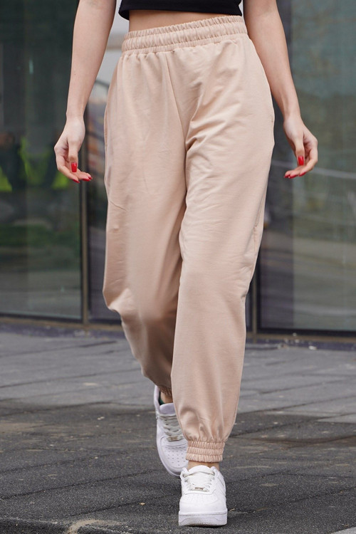 Kadın Bej Jogger Yüksek Bel Eşofman Altı Beige Sweatpants
