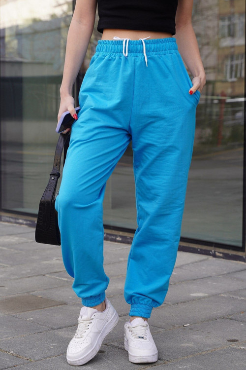 Kadın Turkuaz Jogger Yüksek Bel Eşofman Altı Turquoise Sweatpants