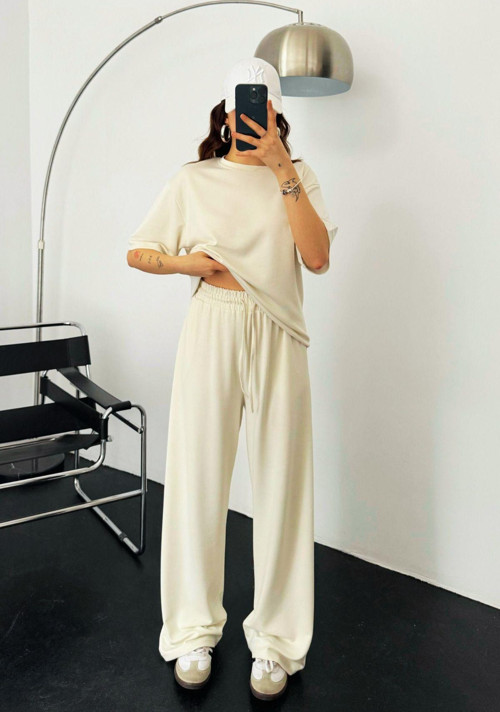 Kadın Modal Penye Yüksek Bel Oversize Alt Üst Takım