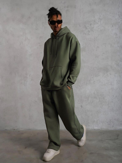 Erkek 3 İplik Kapşonlu Kanguru Cep Hoodie Eşofman Takımı