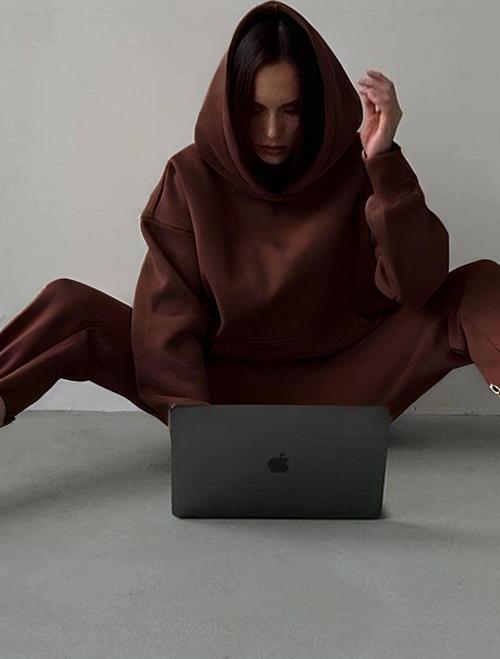 Kadın Hoodie Kanguru Cep Kapşonlu Sweatshirt Paçası Lastikli Alt Eşofman Takımı