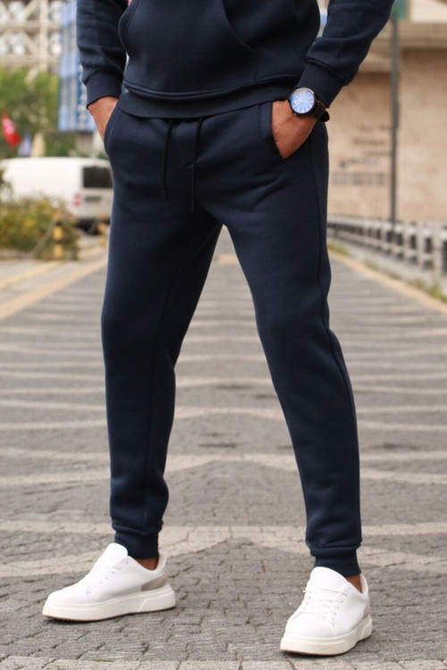 Erkek 3 İplik İçi Pamuklu Şardonlu Lastikli Paça Jogger Kışlık Eşofman Altı