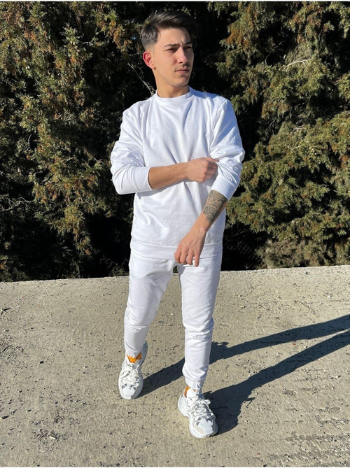 Erkek Beyaz Bisiklet Yaka Eşofman Takımı Regular Fit