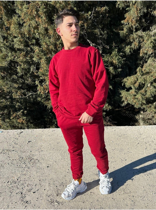 Erkek Bordo Bisiklet Yaka Eşofman Takımı Regular Fit