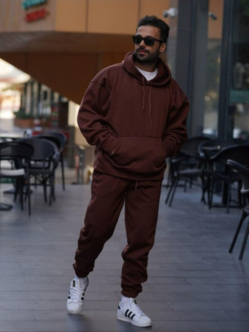 Cmz Kahve Oversize 3 Iplik Şardonlu Eşofman Takımı