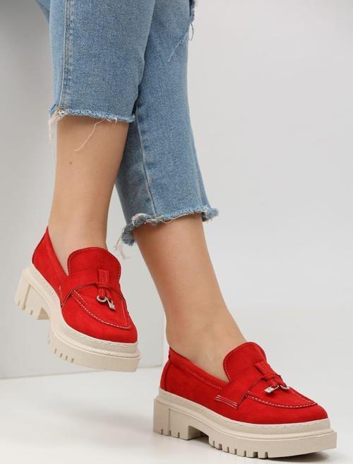Loafers Günlük Kadın Süet Kırmızı Ayakkabı