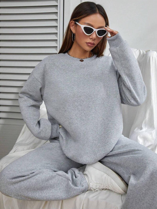 Kadın Soft Gray 3 İplik Spor Eşfoman Takımı