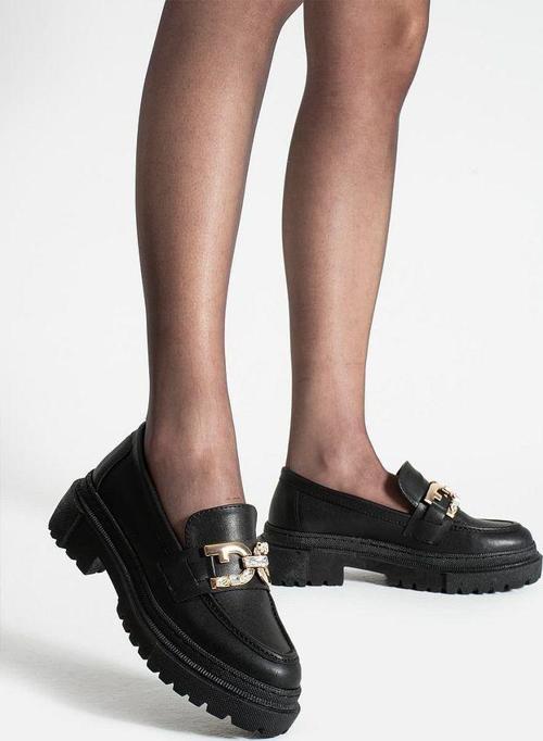 Loafer Günlük Kadın Siyah Taş Detaylı Rahat Ayakkabı