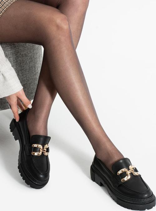Loafer Günlük Kadın Siyah Taş Detaylı Rahat Ayakkabı