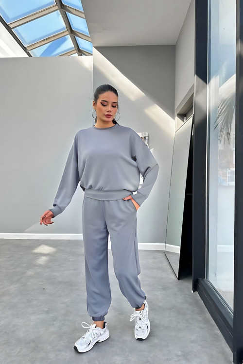 Kadın Bisiklet Yaka Yüksek Bel Yumuşacık Oversize Eşofman Takımı