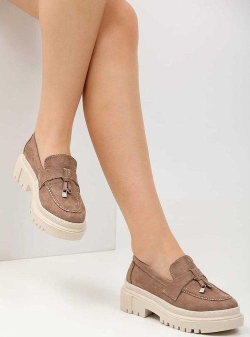 Loafer Kadın Süet Koyu Kahverengi Tokalı Günlük Ayakkabı
