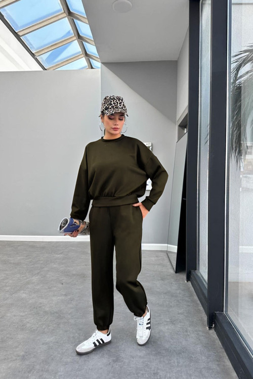 Kadın Bisiklet Yaka Yüksek Bel Yumuşacık Oversize Eşofman Takımı
