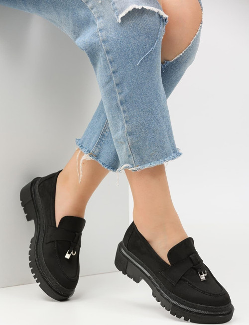 Loafer Günlük Kadın Siyah Süet Rahat Ayakkabı