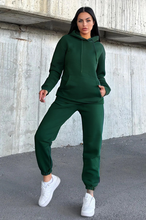 Kadın Oversize 3 İplik İçi Şardonlu Paçası Lastikli Kapüşonlu Kangur Cep Kalın Eşofman Takımı