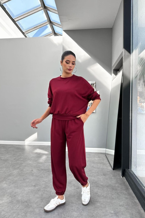 Kadın Bisiklet Yaka Yüksek Bel Yumuşacık Oversize Eşofman Takımı