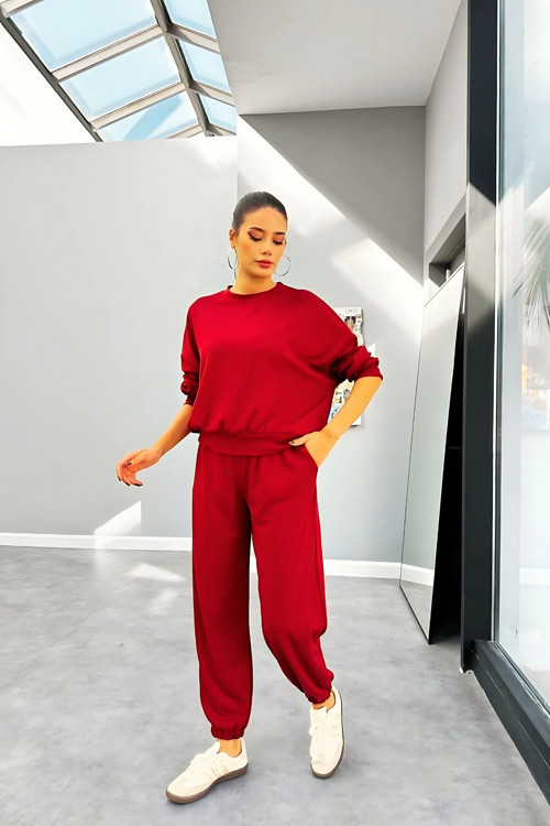 Kadın Bisiklet Yaka Yüksek Bel Yumuşacık Oversize Eşofman Takımı