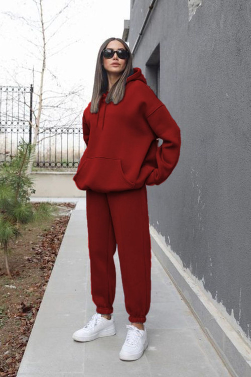 Kadın Oversize Spor Kapşonlu Günlük Jogger Paçası Lastikli Eşofman Takımı