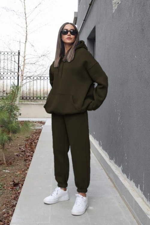 Kadın Oversize Spor Kapşonlu Günlük Jogger Paçası Lastikli Eşofman Takımı