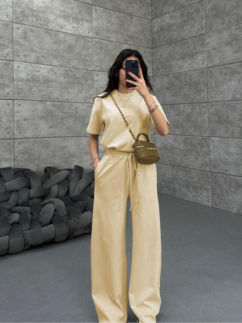 Kadın Kısa Kollu Penye Likralı Full Esnek Süper Yüksek Bel Takım