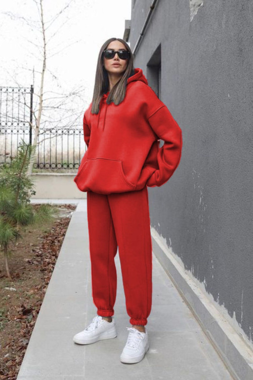 Kadın Oversize Spor Kapşonlu Günlük Jogger Paçası Lastikli Eşofman Takımı