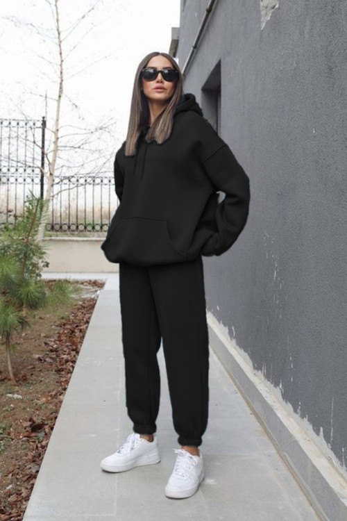 Kadın Oversize Spor Kapşonlu Günlük Jogger Paçası Lastikli Eşofman Takımı